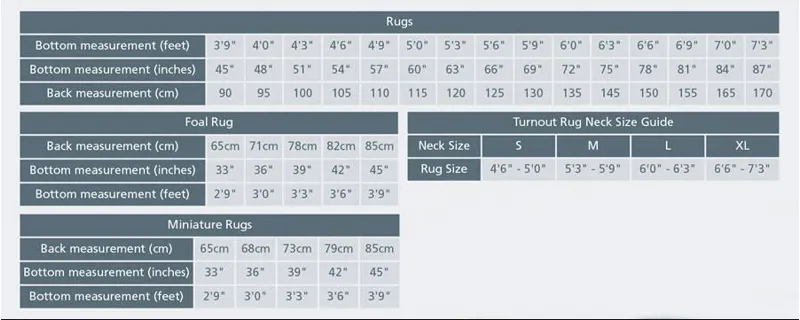 shires tempest rug size chart 